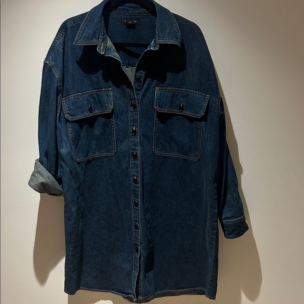 Club Monaco Dark Blue Denim Midi Shirt Dress